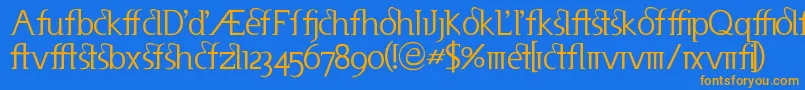 フォントUsenetAlternates – オレンジ色の文字が青い背景にあります。