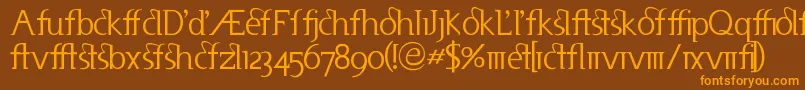 フォントUsenetAlternates – オレンジ色の文字が茶色の背景にあります。