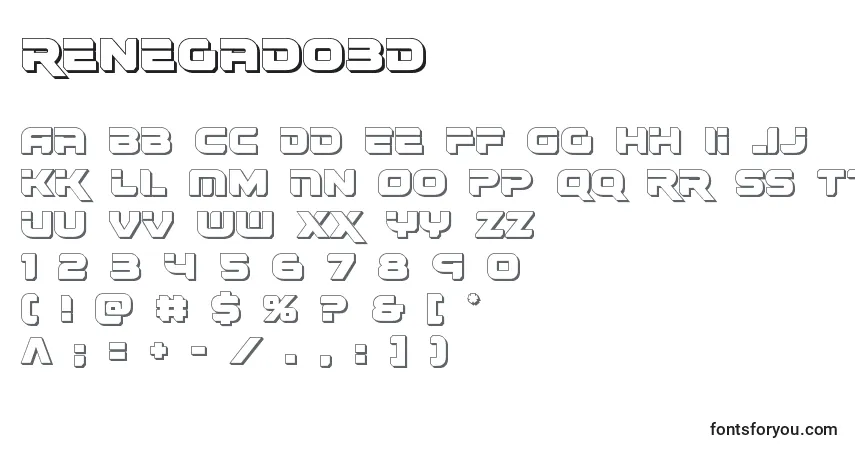 Schriftart Renegado3d (138460) – Alphabet, Zahlen, spezielle Symbole