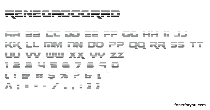 A fonte Renegadograd (138466) – alfabeto, números, caracteres especiais