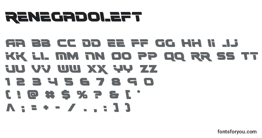 A fonte Renegadoleft (138473) – alfabeto, números, caracteres especiais