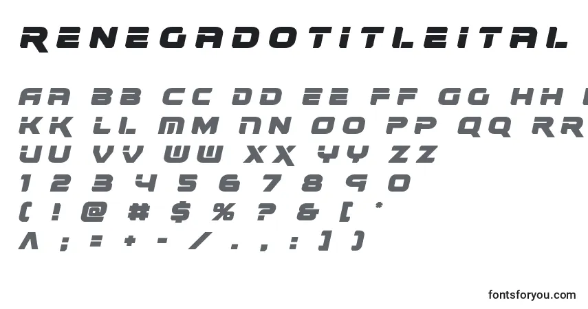 Schriftart Renegadotitleital – Alphabet, Zahlen, spezielle Symbole