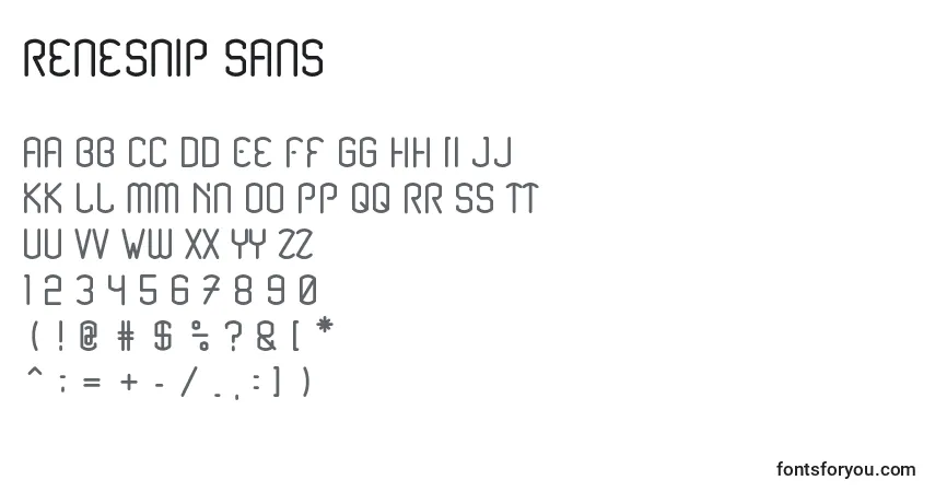 A fonte Renesnip Sans – alfabeto, números, caracteres especiais