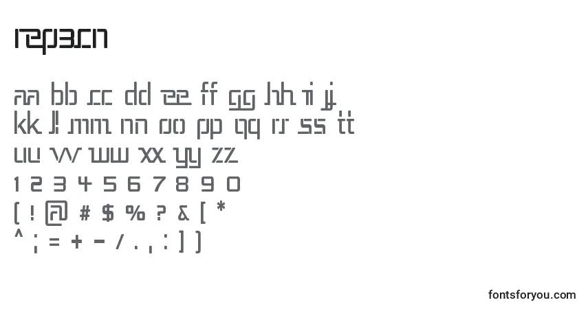 A fonte REP3CN   (138485) – alfabeto, números, caracteres especiais
