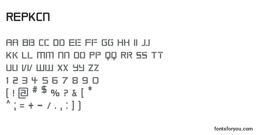 A fonte REPKCN   (138491) – alfabeto, números, caracteres especiais
