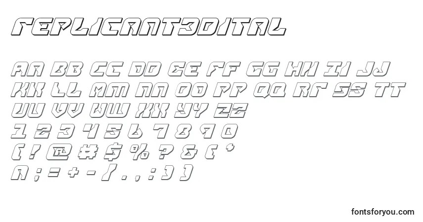 A fonte Replicant3dital – alfabeto, números, caracteres especiais