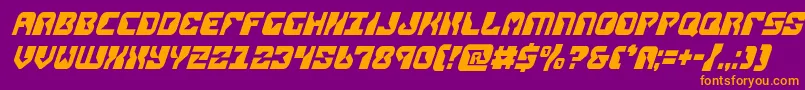 replicantcondital-Schriftart – Orangefarbene Schriften auf violettem Hintergrund