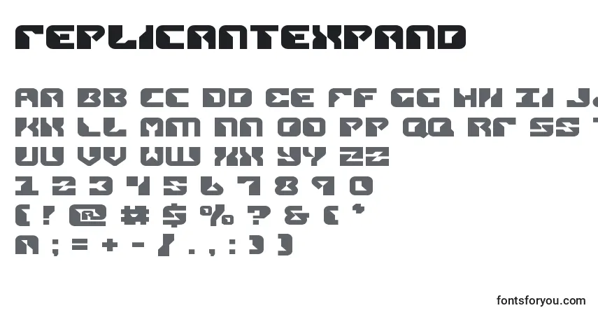 Czcionka Replicantexpand – alfabet, cyfry, specjalne znaki
