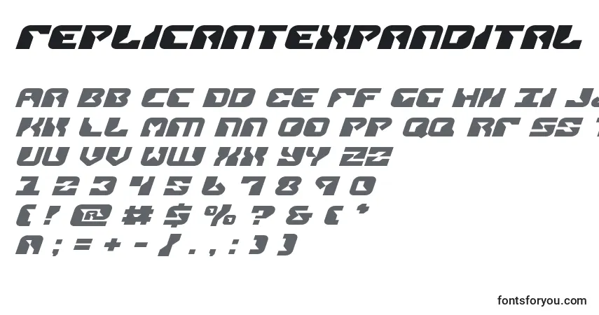 Шрифт Replicantexpandital – алфавит, цифры, специальные символы
