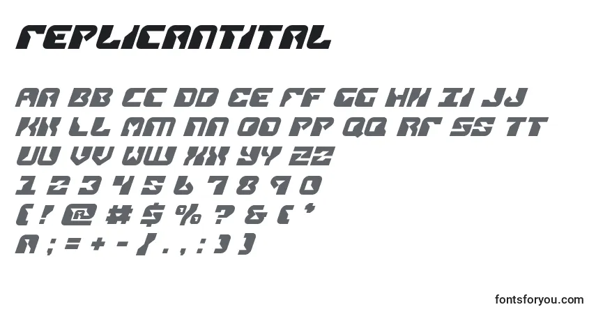 Schriftart Replicantital – Alphabet, Zahlen, spezielle Symbole