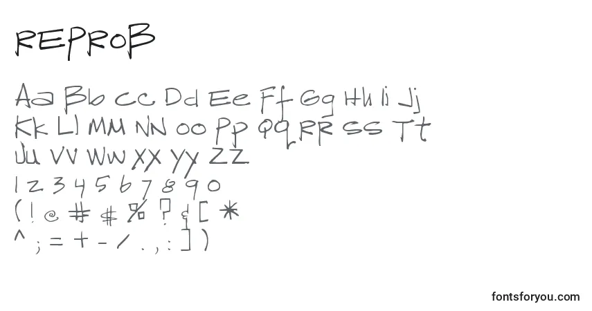 Czcionka REPROB   (138520) – alfabet, cyfry, specjalne znaki