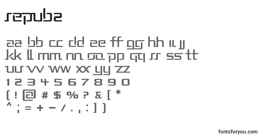 A fonte REPUB2   (138522) – alfabeto, números, caracteres especiais