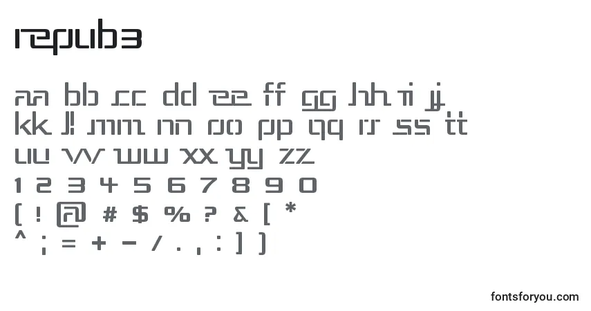 Шрифт REPUB3   (138523) – алфавит, цифры, специальные символы