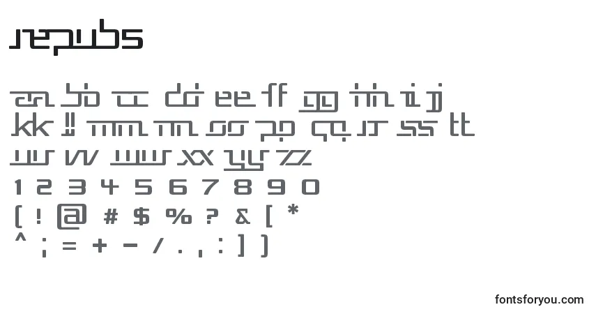 A fonte REPUB5   (138525) – alfabeto, números, caracteres especiais