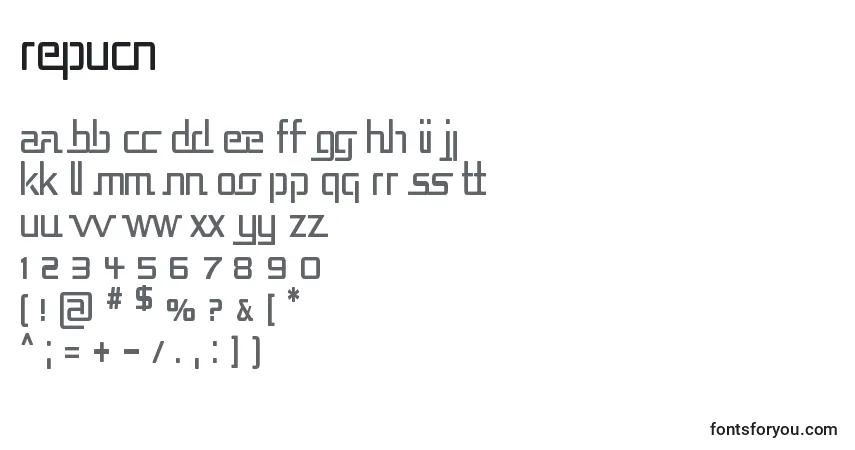 A fonte REPUCN   (138527) – alfabeto, números, caracteres especiais