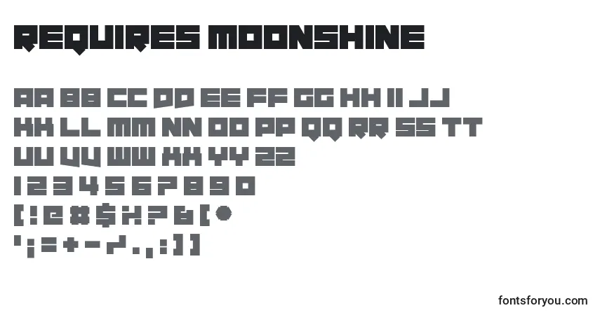 Czcionka Requires Moonshine – alfabet, cyfry, specjalne znaki