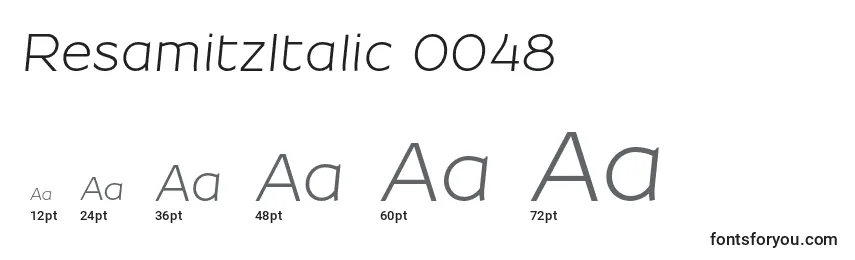Размеры шрифта ResamitzItalic 0048