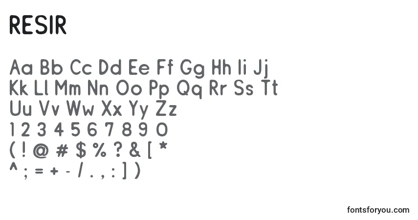 A fonte RESIR    (138539) – alfabeto, números, caracteres especiais