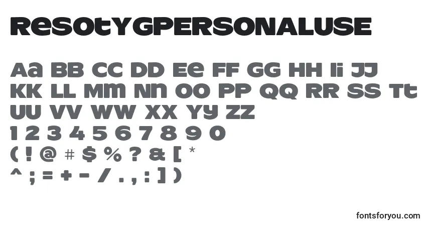 Schriftart ResotYgPERSONALUSE – Alphabet, Zahlen, spezielle Symbole