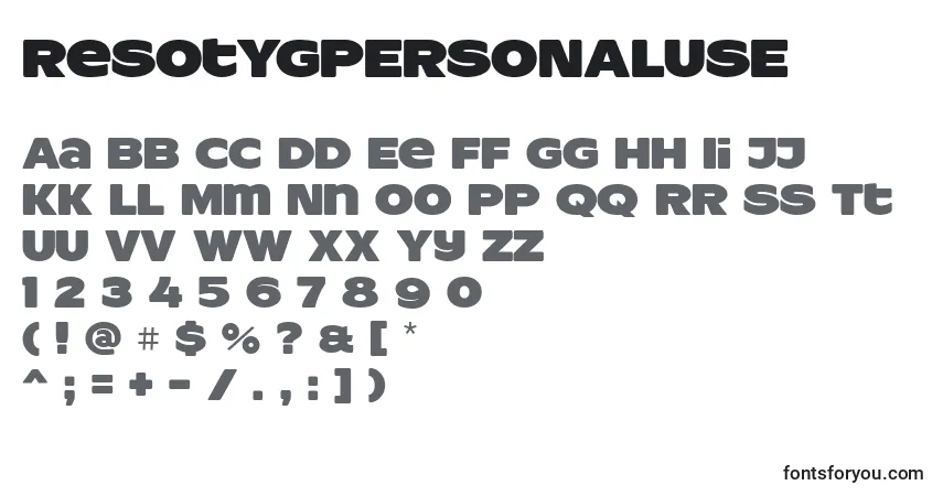 A fonte ResotYgPERSONALUSE (138544) – alfabeto, números, caracteres especiais