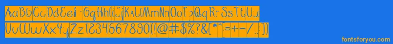 フォントRestaurant inverse – オレンジ色の文字が青い背景にあります。