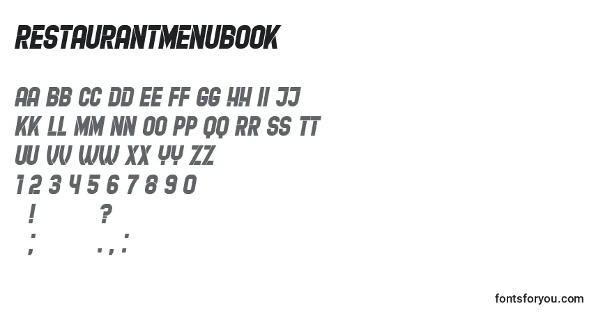 A fonte RestaurantMenuBook – alfabeto, números, caracteres especiais