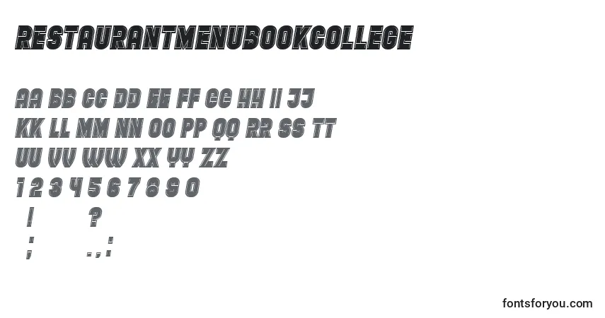 A fonte RestaurantMenuBookCollege – alfabeto, números, caracteres especiais