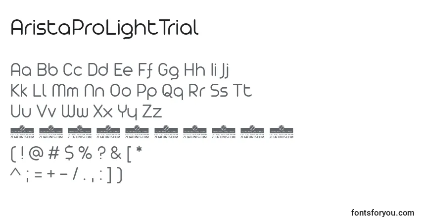 A fonte AristaProLightTrial – alfabeto, números, caracteres especiais