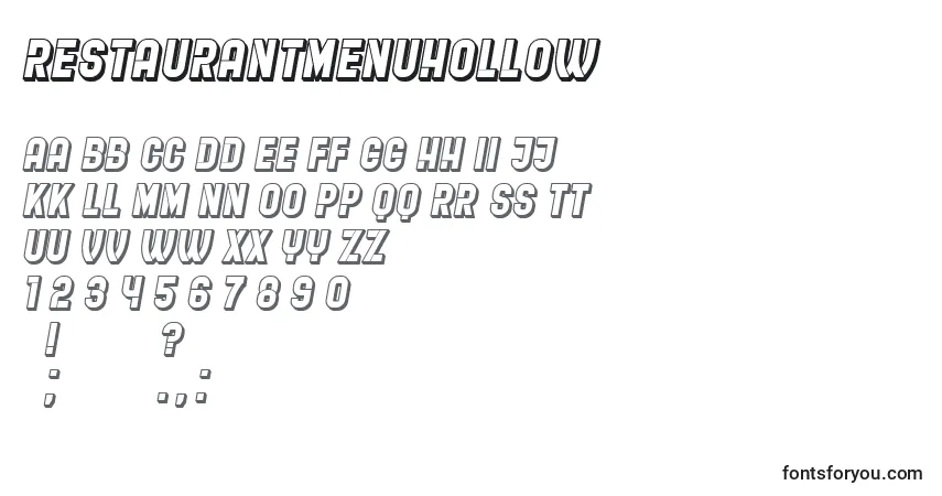 A fonte RestaurantMenuHollow – alfabeto, números, caracteres especiais
