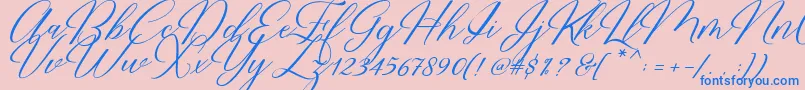 Restiany Script-Schriftart – Blaue Schriften auf rosa Hintergrund