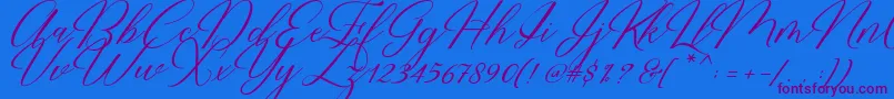 Restiany Script-Schriftart – Violette Schriften auf blauem Hintergrund