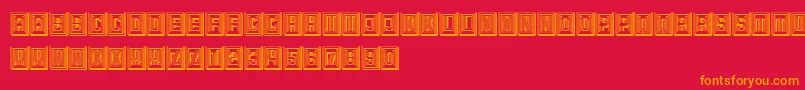 Retailer3D-Schriftart – Orangefarbene Schriften auf rotem Hintergrund