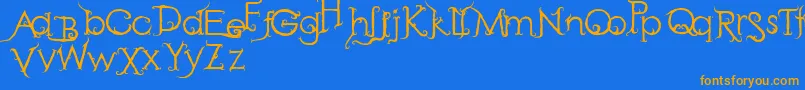 フォントRetakSeribu – オレンジ色の文字が青い背景にあります。