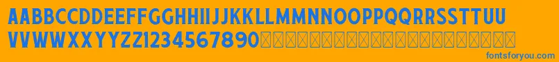 Weitere Informationen zur RetjehDemo Rough-Schriftart RetjehDemo Rough-Schriftart – Blaue Schriften auf orangefarbenem Hintergrund