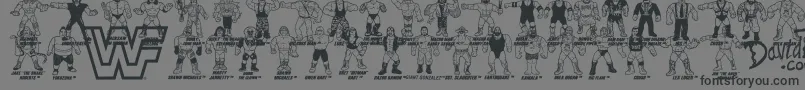 Retro WWF Hasbro Figures-Schriftart – Schwarze Schriften auf grauem Hintergrund