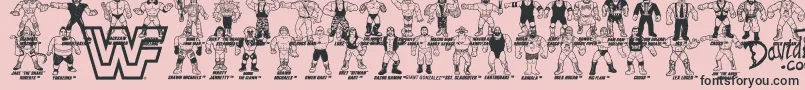 Fonte Retro WWF Hasbro Figures – fontes pretas em um fundo rosa