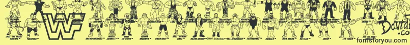Fonte Retro WWF Hasbro Figures – fontes pretas em um fundo amarelo