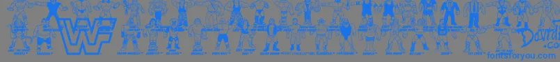 Retro WWF Hasbro Figures-Schriftart – Blaue Schriften auf grauem Hintergrund