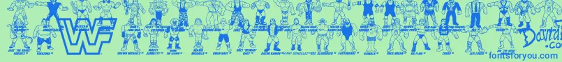 Retro WWF Hasbro Figures-fontti – siniset fontit vihreällä taustalla