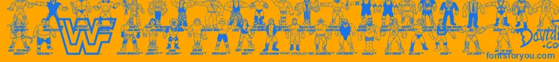 Шрифт Retro WWF Hasbro Figures – синие шрифты на оранжевом фоне