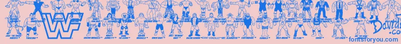 Retro WWF Hasbro Figures Font – Blue Fonts on Pink Background