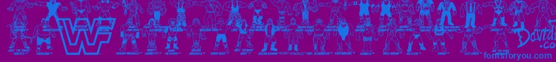 Fonte Retro WWF Hasbro Figures – fontes azuis em um fundo violeta