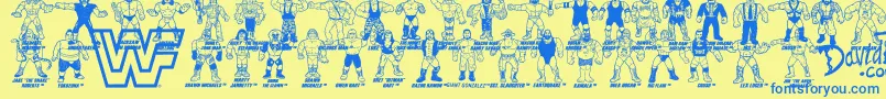 Czcionka Retro WWF Hasbro Figures – niebieskie czcionki na żółtym tle