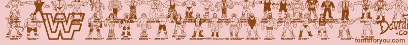 Retro WWF Hasbro Figures-fontti – ruskeat fontit vaaleanpunaisella taustalla