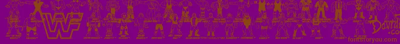 Retro WWF Hasbro Figures-Schriftart – Braune Schriften auf violettem Hintergrund