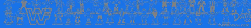 Czcionka Retro WWF Hasbro Figures – szare czcionki na niebieskim tle