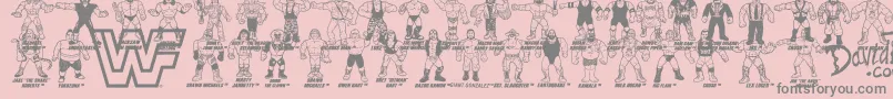 フォントRetro WWF Hasbro Figures – ピンクの背景に灰色の文字