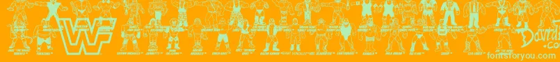 Retro WWF Hasbro Figures-Schriftart – Grüne Schriften auf orangefarbenem Hintergrund