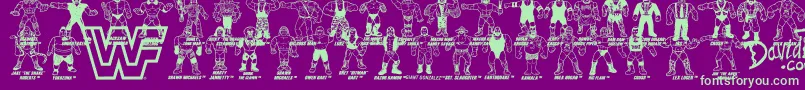 Retro WWF Hasbro Figures-Schriftart – Grüne Schriften auf violettem Hintergrund