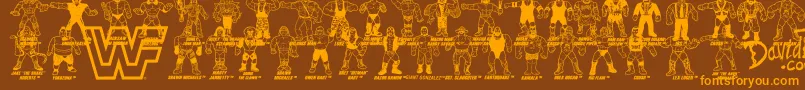 Fonte Retro WWF Hasbro Figures – fontes laranjas em um fundo marrom